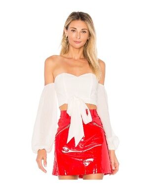 superdown Ivory Off-Shoulder Tie-Front Crop Top